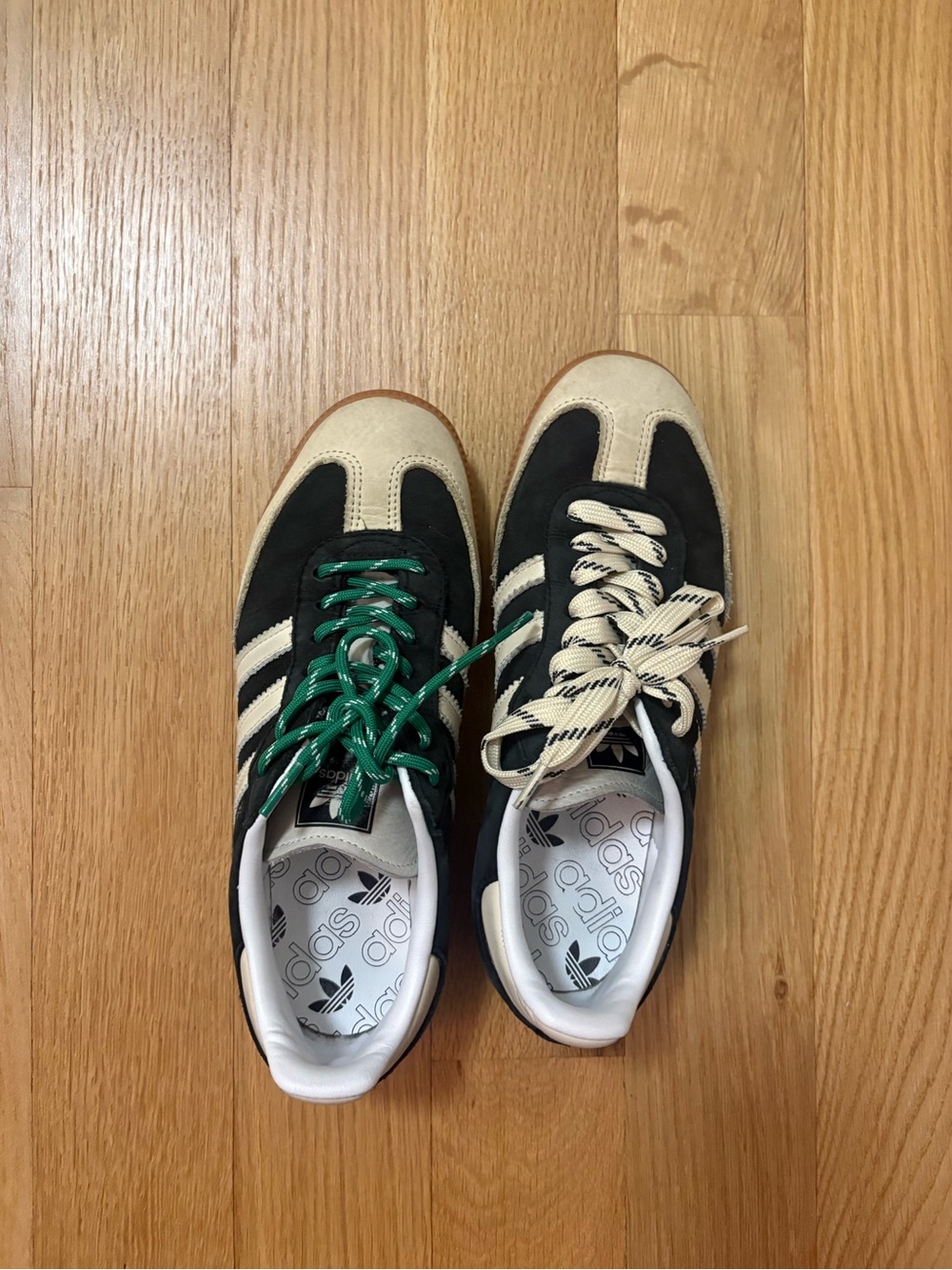 adidas Black and Cream Classic Sneakers with Green Accent